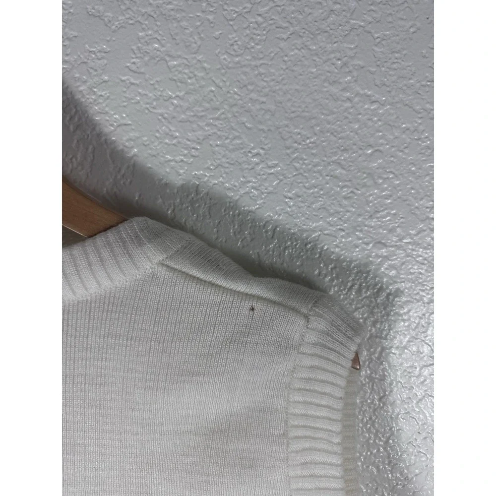 Vintage Ellesse Sweater Vest White Blue Striped Embroidered Logo V Neck
